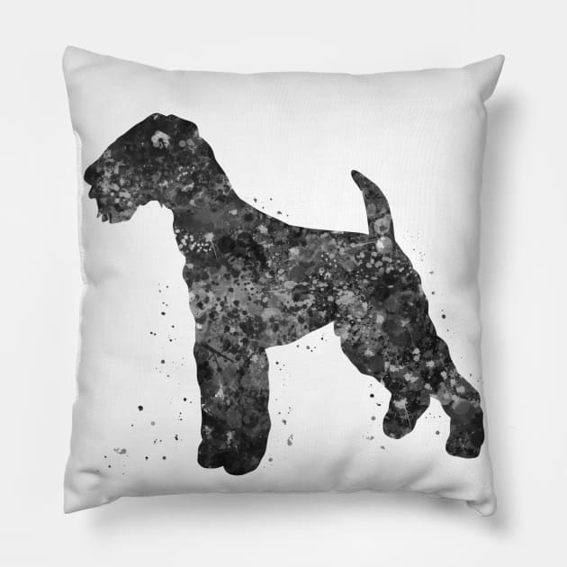 Airedale Terrier dog black and white Pillow by Yahya Art