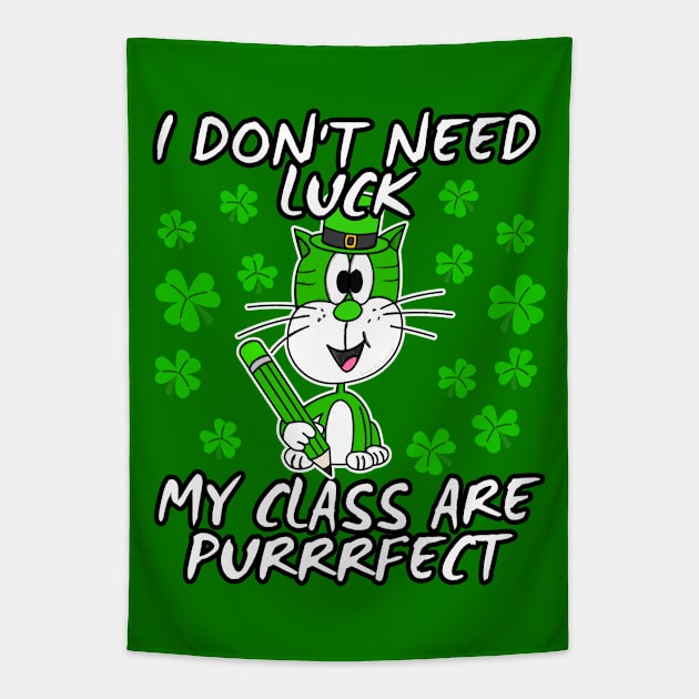 St. Patrick's Day Teacher Cat Tapestry by doodlerob