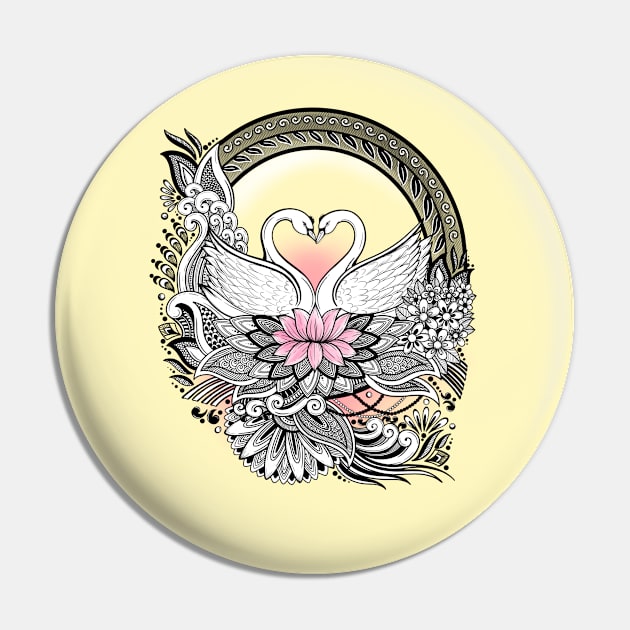 Swans Romantic Sunset Pin by NMartworks