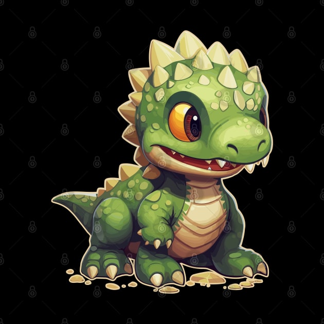 Cute Green Adorable Chibi T-Rex Isometric Dinosaur by DanielLiamGill