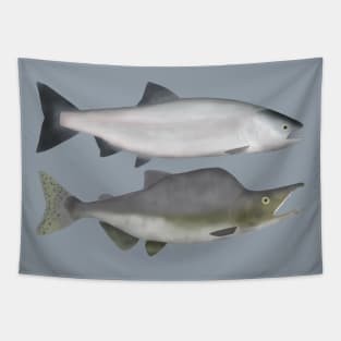 Pink Salmon - Ocean and Spawn Phases Tapestry