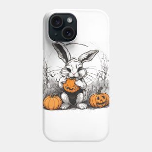 spooky Halloween rabbit eating pumpkin Phone Case