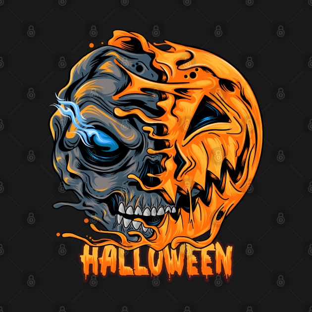 half pumpkin skull scary halloween art by SDxDesigns