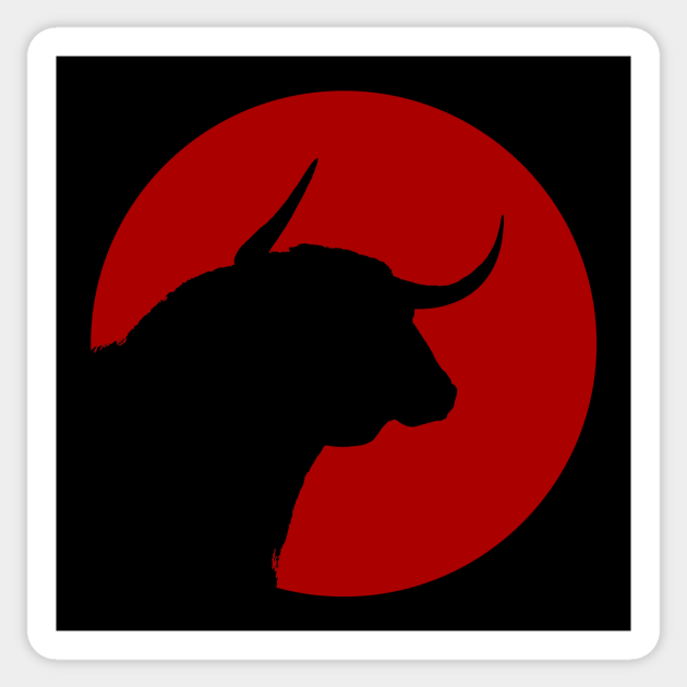 Bull Silhouette Red Sun Disc Badge Or Logo Bull Sticker Teepublic