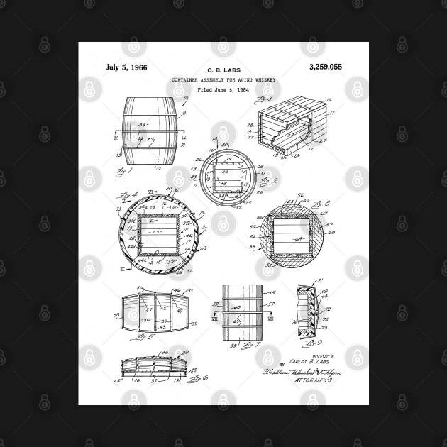 Whisky Barrel Patent - Whisky Art - Black And White by patentpress