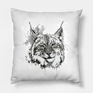 Bobcat Head Black and White Pillow