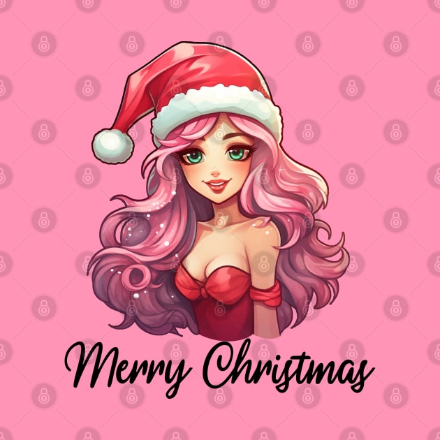 Pink Haired Girl - Merry Christmas (Black Lettering) by VelvetRoom
