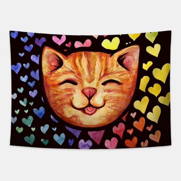 Happy Orange Cat Tapestry by bubbsnugg