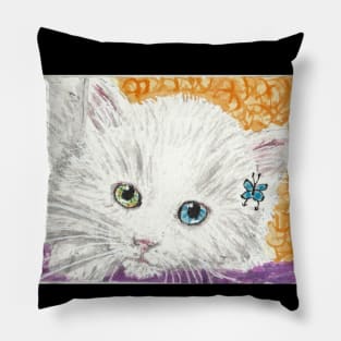 Cute white kitten  cat Pillow