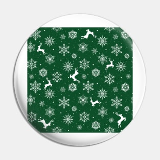 Christmas Reindeers Snowflakes Green Pin