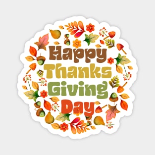 Happy Thanksgiving Day Wreath Text Magnet