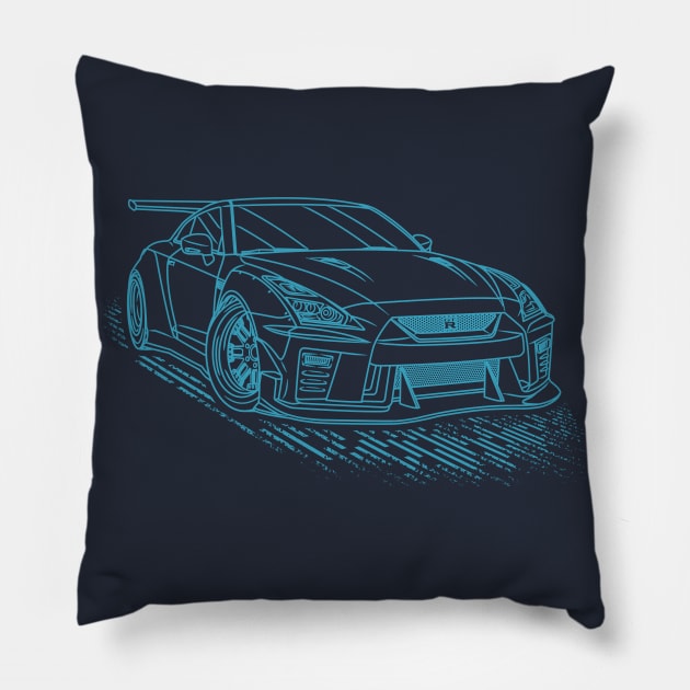 Nissan GTR R35 Lineart Blueprint Pillow by Guyvit