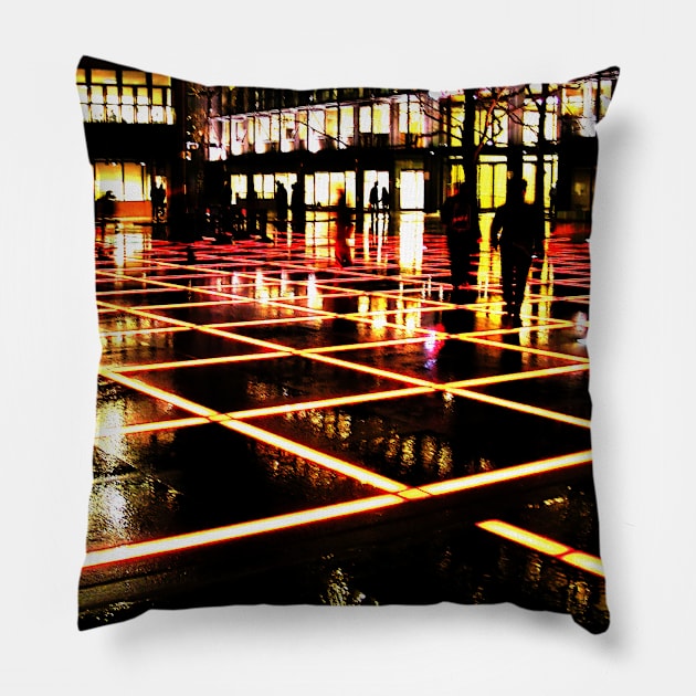 Finsbury Avenue Square, London, at night - surreal city photo in red and orange Pillow by AtlasMirabilis