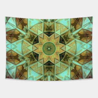 Mosaic Kaleidoscope Flower Orange and Teal Tapestry