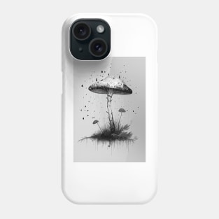 Rustic Minimalist Mushroom Art Greyscale Grunge Print Phone Case