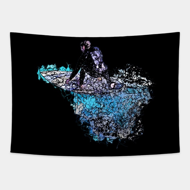 Surfer Riding a Wave Fractal Tattoo Design Tapestry by Webdango