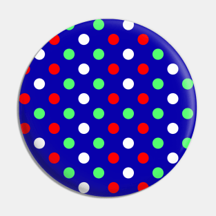 Christmas - Red, Green & White Polka Dots Pattern on Blue Background Pin