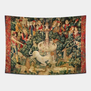 UNICORN IS FOUND Fountain,Other Animals,Green Floral Tapestry