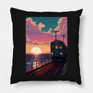 Retro Anime Style Old Japanese Train Pillow