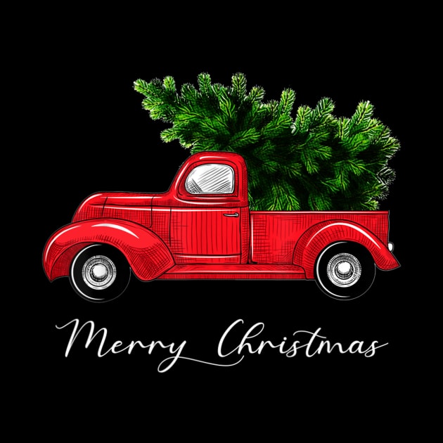 Merry Christmas Retro Vintage Red Truck by Soema