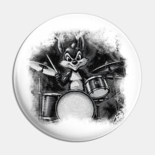 Squirrel Playing Drums Black and White Pin