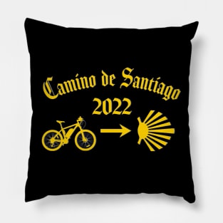 Camino de Santiago 2022 Typography Bicycle Yellow Arrow Scallop Shell Pillow