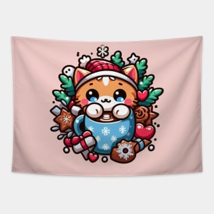 Winter Whiskers: Cozy Kitten Hot Cocoa Tapestry