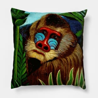 Mandrill in the Jungle by Henri Rousseau Pillow