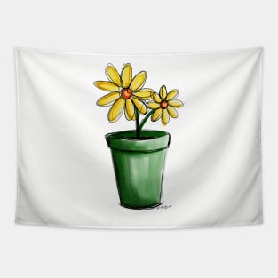 Yellow Potted Flowers Tapestry