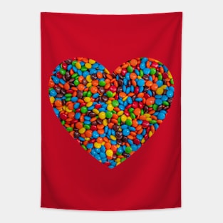 Colorful Candy-Coated Chocolate Heart Photograph Tapestry