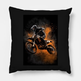 Dirt Bike With Paint Orange Splash Design Pillow