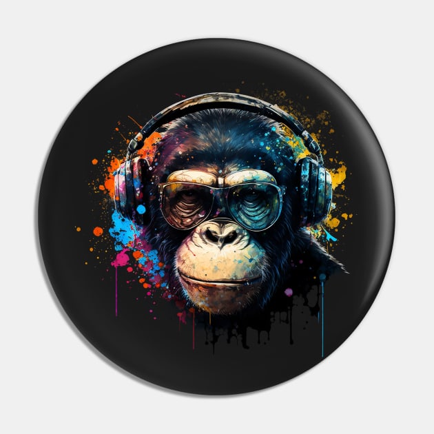 Colorful DJ Chimpanzee Pin by Abili-Tees