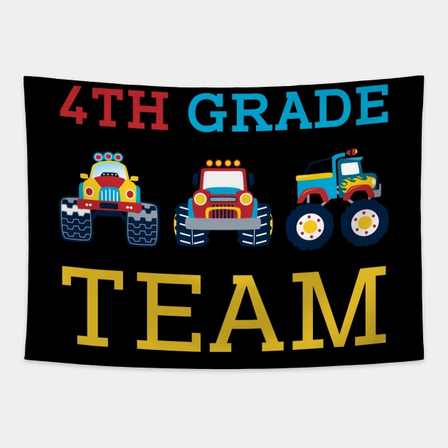 Monster Truck Team 4th Grade Back To School Teacher Student Tapestry by kateeleone97023