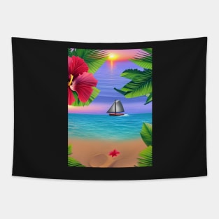 Tropical Sunset Beach Scene 2 Tapestry