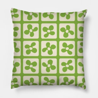 Retro Flowers Pattern - Green Pillow