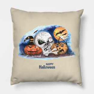 Happy Halloween Skull Pumpkin Pillow