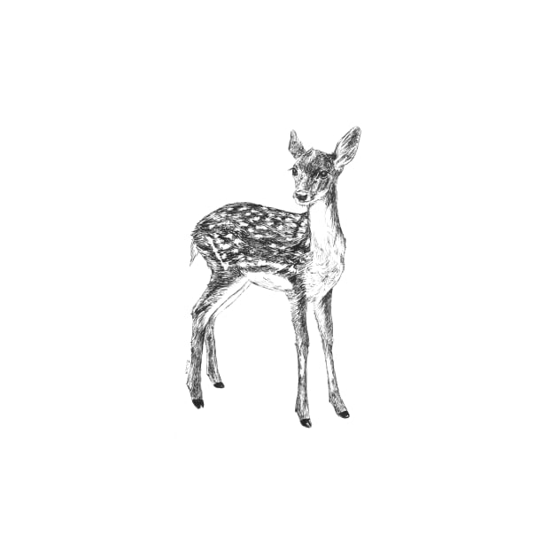 Ink drawing of a fawn by katerinamk