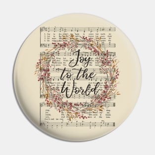 Joy to the World Christmas Hymn Watercolor Wreath Pin