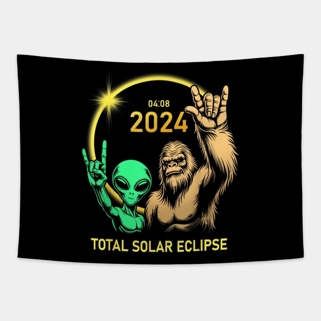 2024 Solar Eclipse Alien Bigfoot Rock April Gift For Men Women Tapestry by FortuneFrenzy