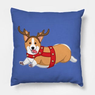 Cute Tan Corgi in Christmas Reindeer Costume Pillow