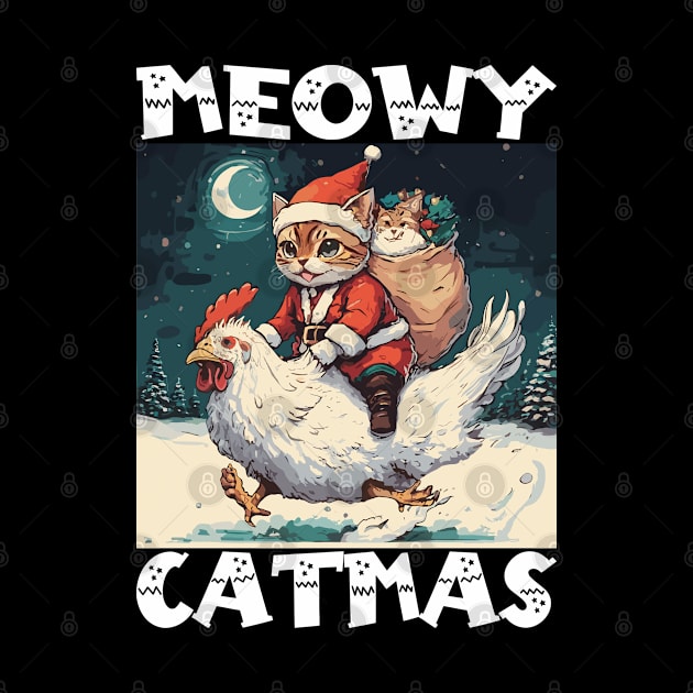 Meowy Catmas - 2, Funny Cute Cat on a Chicken by Megadorim