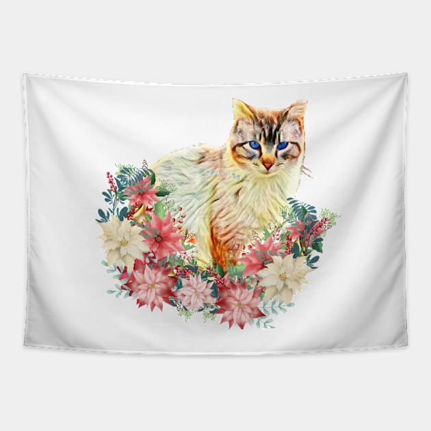 Cat between flowers, Christmas gifts Tapestry by BeatyinChaos