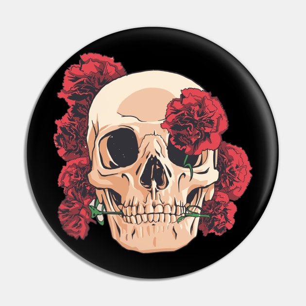Skull With Flowers - Hand Drawn Pin by LAPublicTees