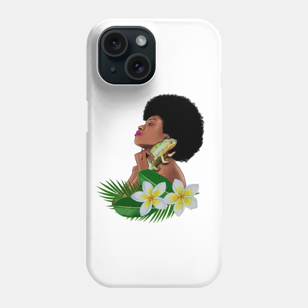 Afro Woman With Chameleon Phone Case by dukito