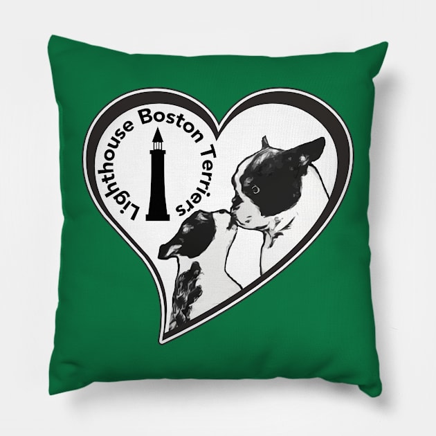 Lighthouse Boston Terriers, Green Designs Pillow by cannibaljp