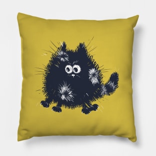 Funny Blue and White Fluffy Cat on Yellow Background Pillow