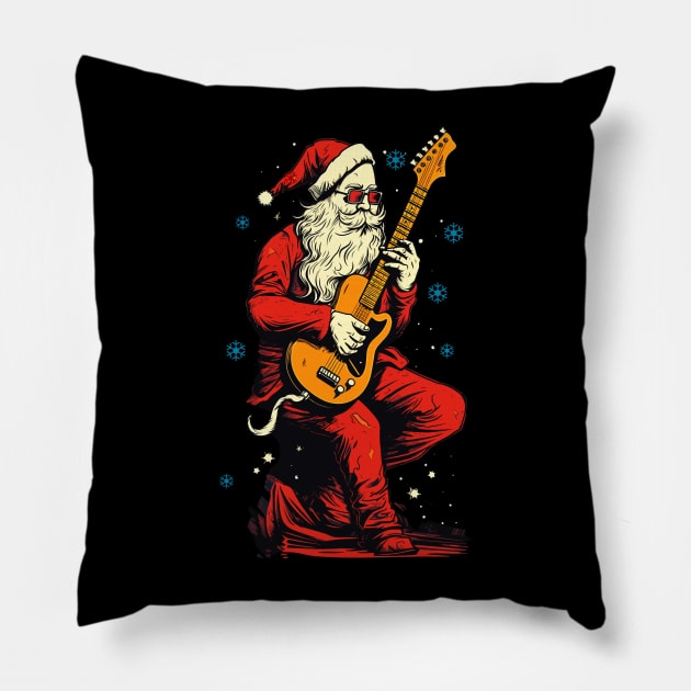Christmas Guitar Gift Santa Claus Guitarist Funny Guitar Pillow by KsuAnn