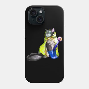 Pretty cat sorcerer in blue boots with a magic staff Phone Case