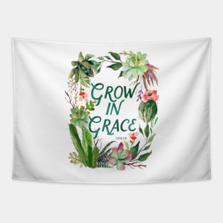 Grow in Grace, watercolor, plants, plant lady, cactus, scripture, painted cactus, succulent, grace, grow Tapestry