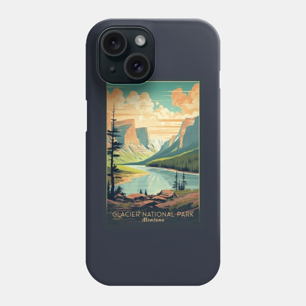 Glacier National Park Travel Poster Phone Case by GreenMary Design